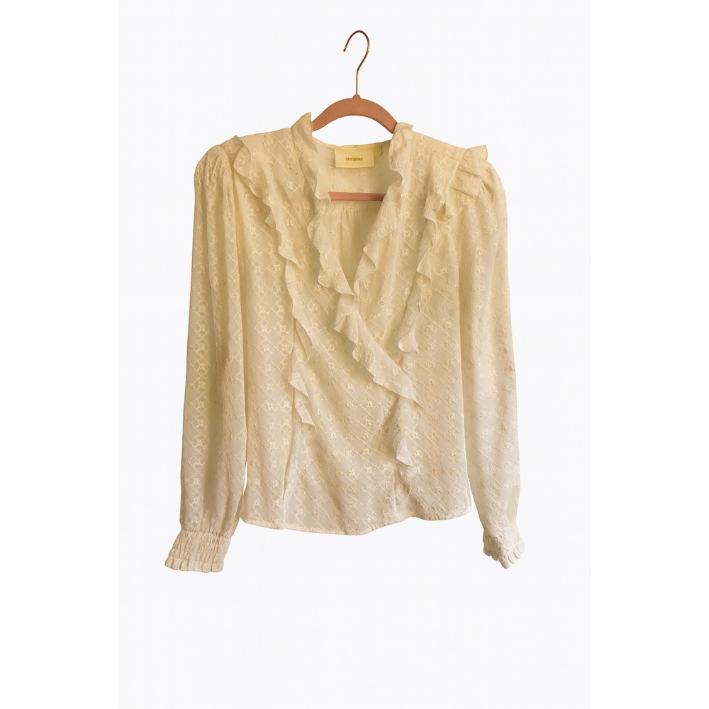 Maeve by Anthropologie Ivory Cream Wrap-Front Ruffle Blouse – Size 8 like new!